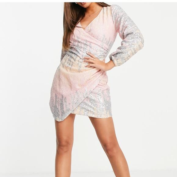 ASOS Ever New sequin drape mini dress in pastel ombre - Picture 1 of 10